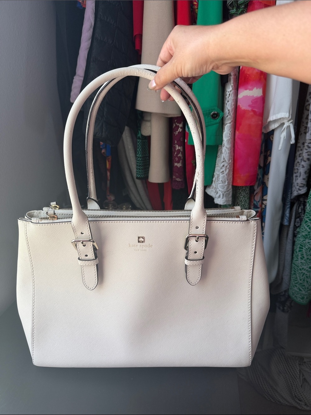 kate spade Cream Saffiano Leather Top-Handle Tote